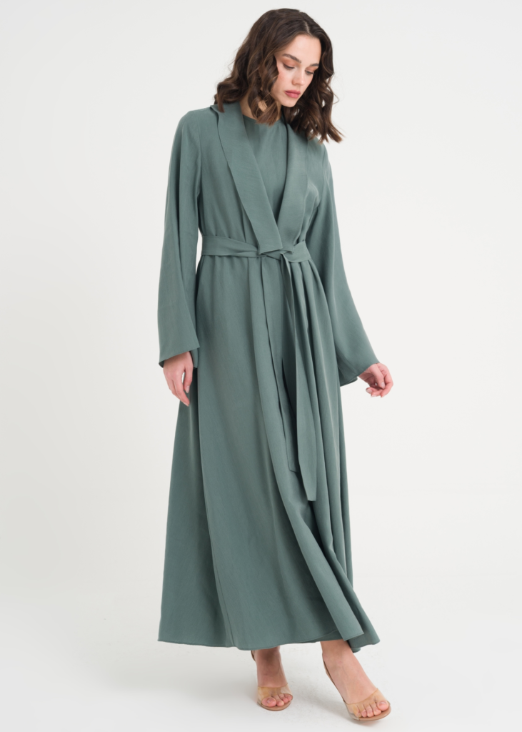 Moss Green Long Robe Dress with Belt Armagan Collection 1