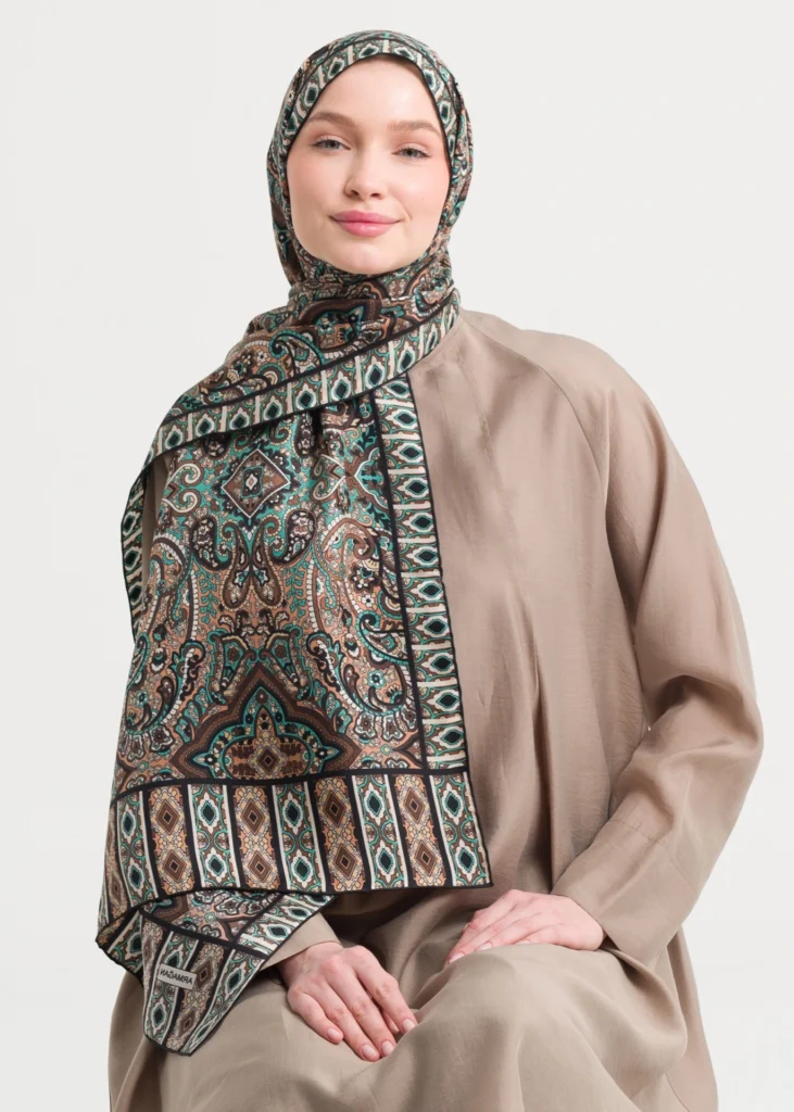 Zahra Green 100% Twill Silk Shawl – Code 144S (195x66cm)